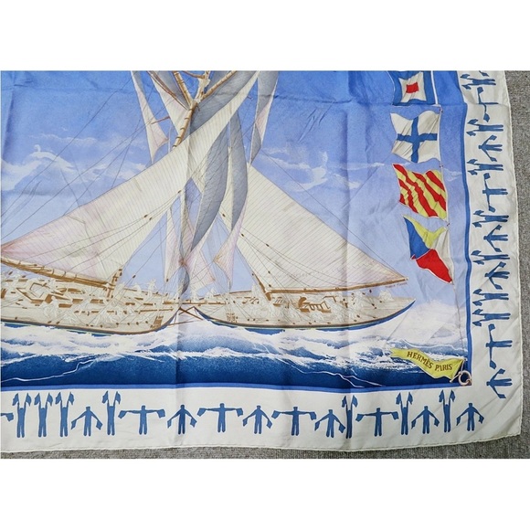 Hermès Blue and Yellow Silk Scarf - Picture 7 of 12